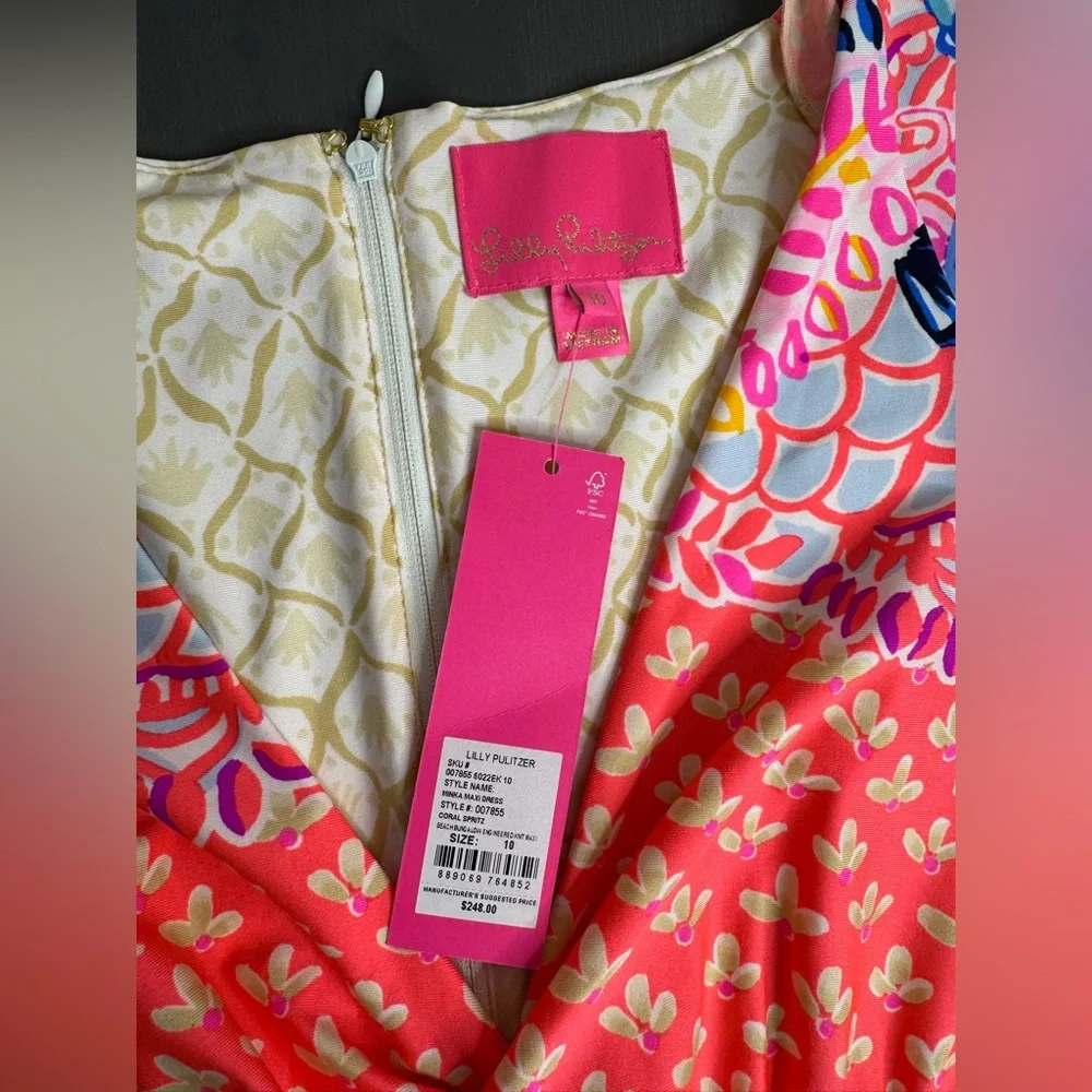 Lilly Pulitzer Coral Pink Blue Printed Maxi Dress - Picture 3 of 7